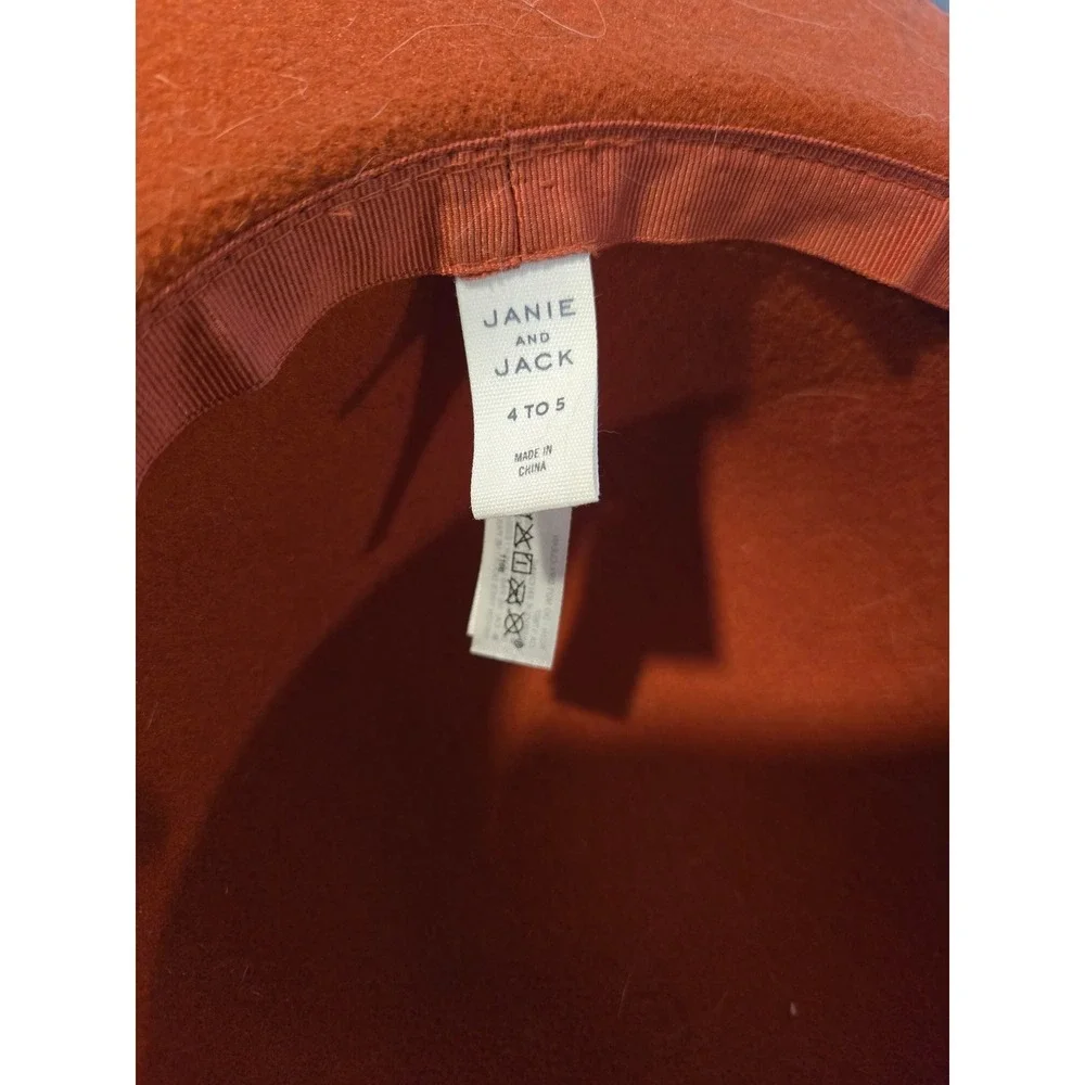 Janie and Jack Kids Hat, Rust Felt Bow, Girls Size 4 to 5, Elegant Autumn Preppy